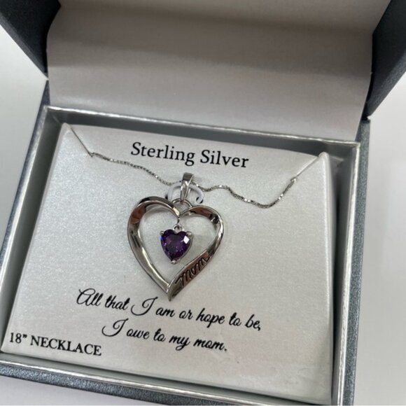 Timeless Amethyst Sterling Silver CZ Mom I Love You Heart Pendant - Picture 6 of 7
